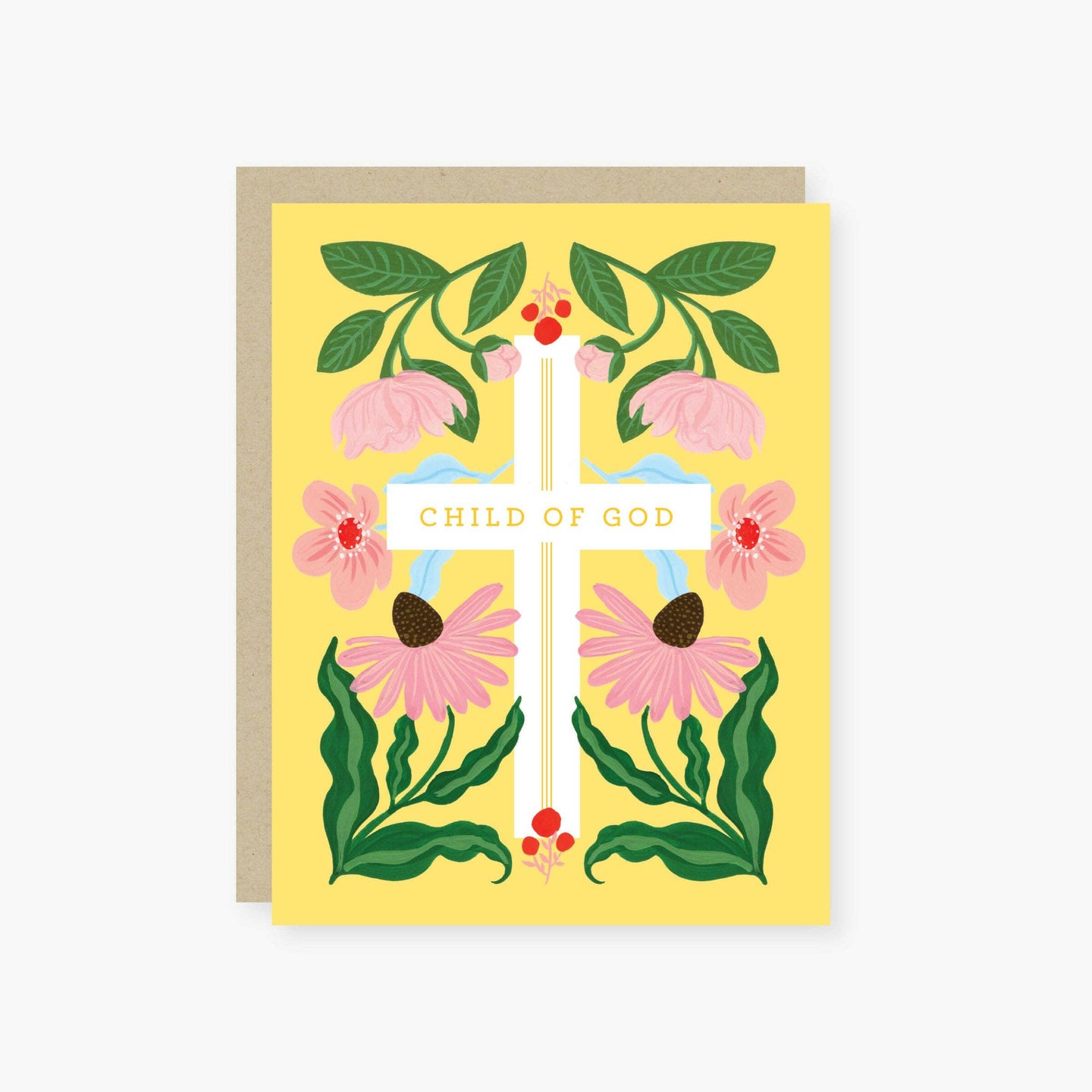 floral child of God baptism, first communion card.