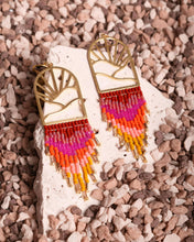 Load image into Gallery viewer, Beaded Handwoven Sedona Sunset Fringe Earrings (Magenta).
