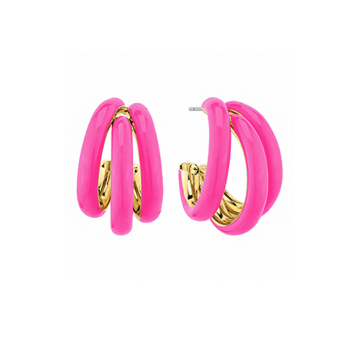 Petite Fuchsia Tri-Hoop Earrings.