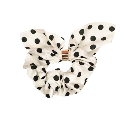 Single Scrunchie - White Polka.