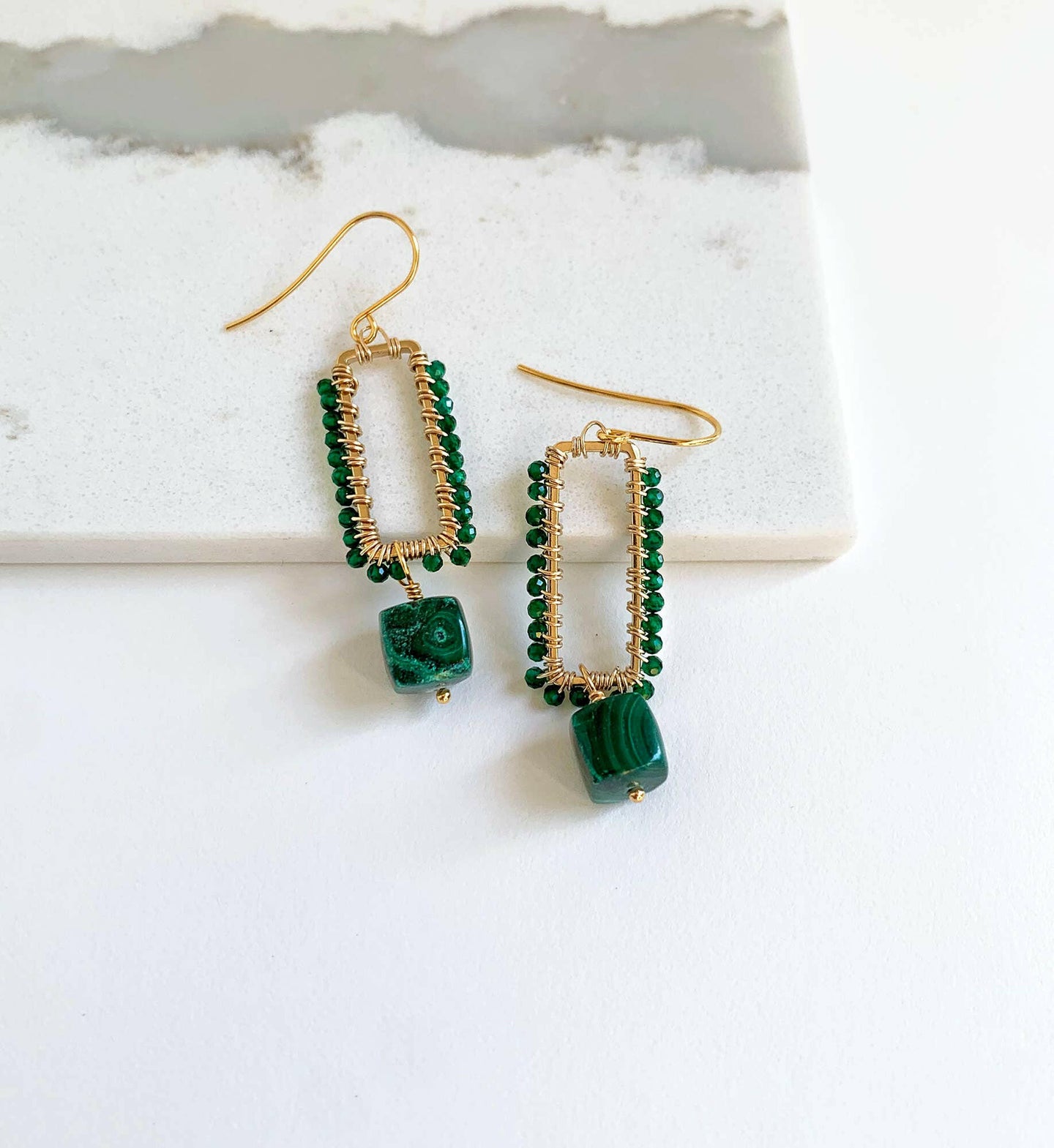 Rectangle Diopside Earrings.