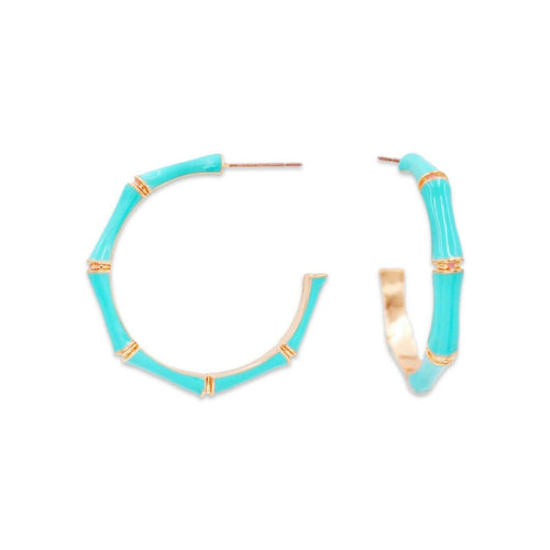 Aqua Bamboo Hoop Earrings.