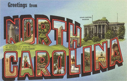 Greetings from North Carolina - Vintage Image, Art Print.