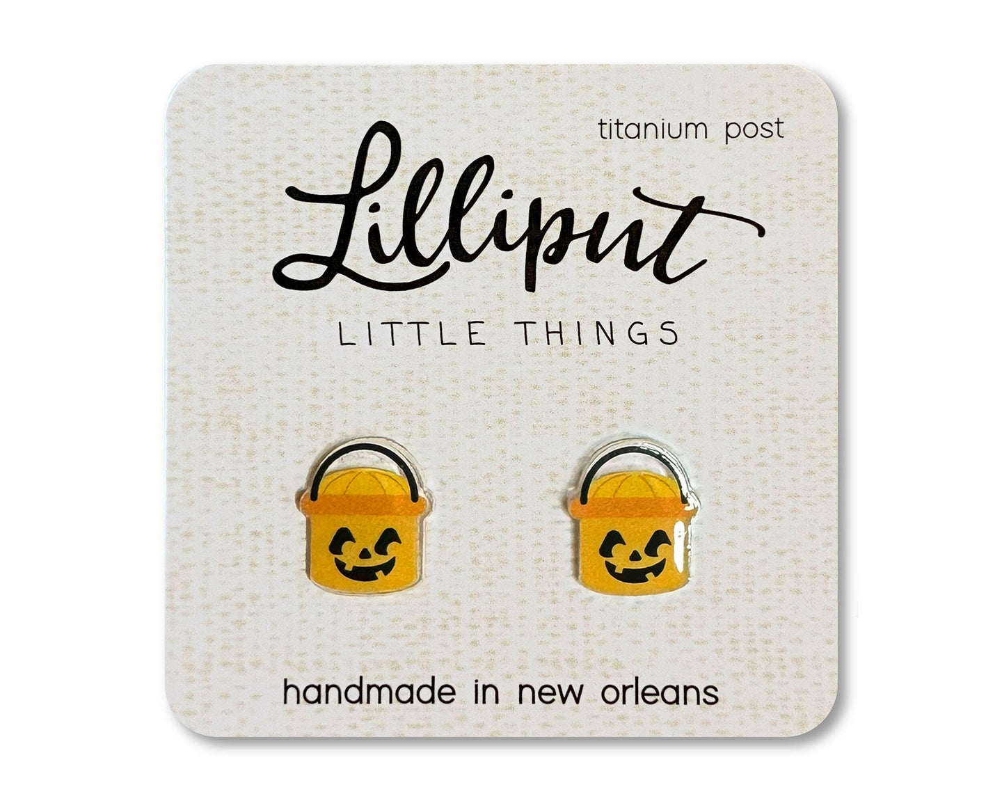 Retro Treat Bucket Earrings - Pumpkin // Halloween Earrings.