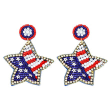Load image into Gallery viewer, Jeweled Patriotic Star Shaped Beaded Earrings

