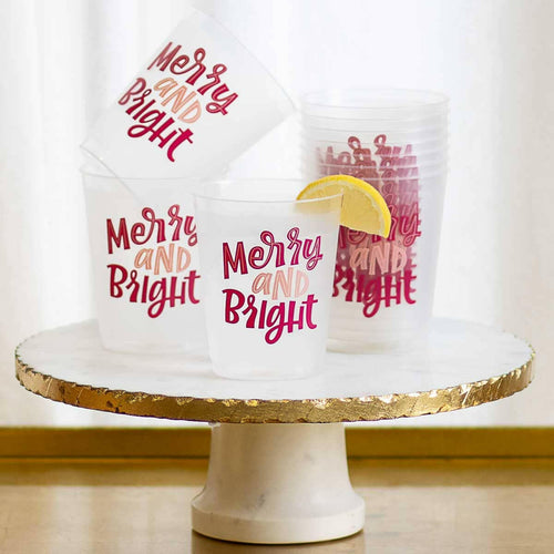 Merry and Bright Party Cups    Frosted/Pink   16oz..