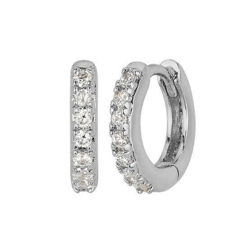 CZ Diamond Huggie Hoops Earrings in Silver.