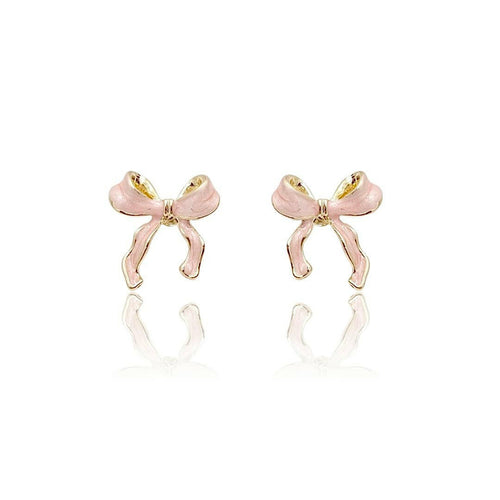 Pink Bow Ribbon Stud Earrings.