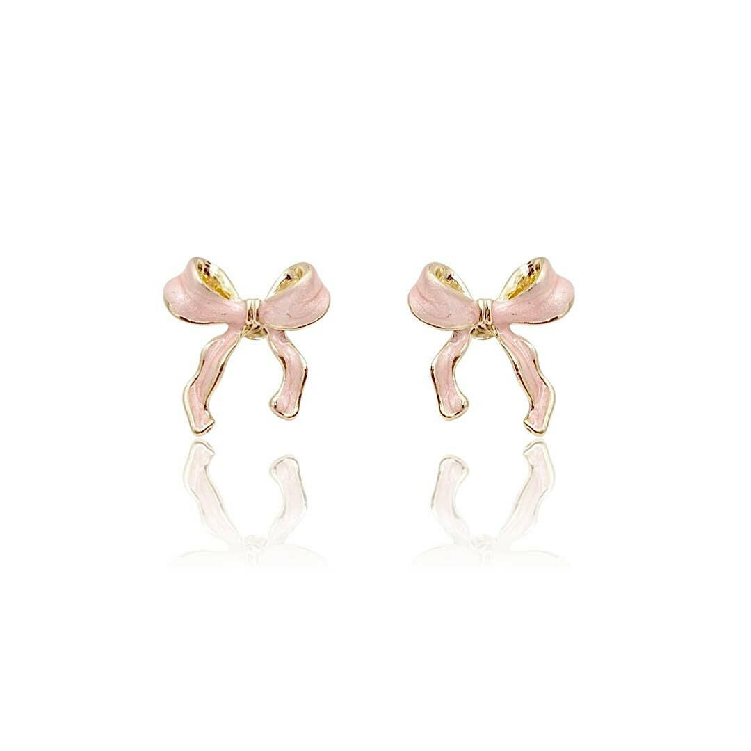 Pink Bow Ribbon Stud Earrings.
