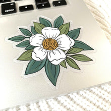 Load image into Gallery viewer, Clear White Flower Sticker 3.25x3.25in..
