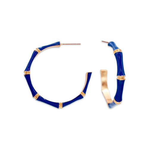 Navy Bamboo Hoop Earrings.