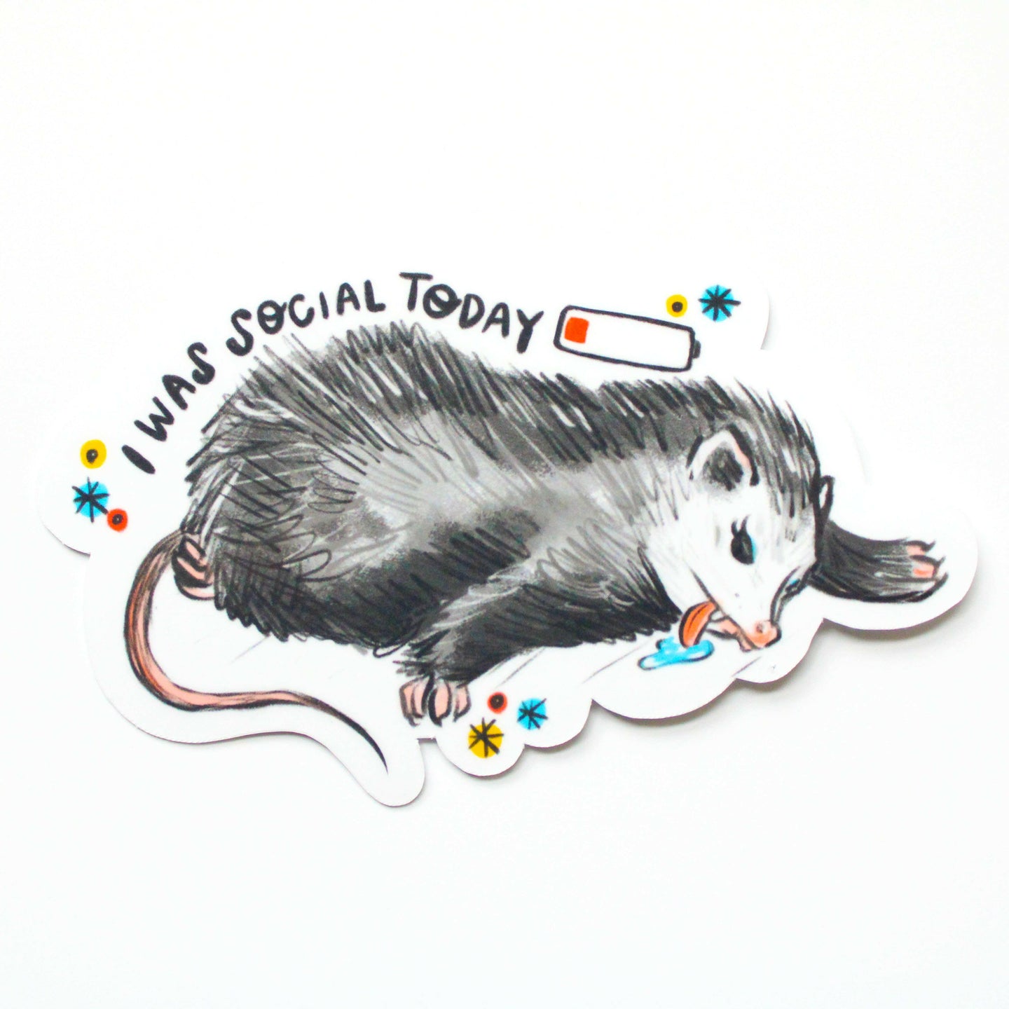Socially Drained Possum Vinyl Sticker.