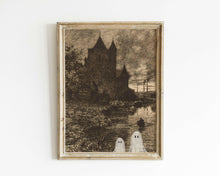 Load image into Gallery viewer, Vintage Halloween Art Print | Spooky House with Ghosts.
