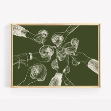 Load image into Gallery viewer, Bar Cart Wall Art Print | Cheers Hands Green | Home Decor.
