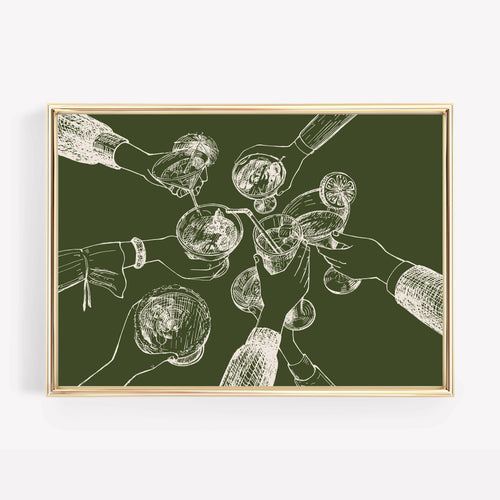 Bar Cart Wall Art Print | Cheers Hands Green | Home Decor.