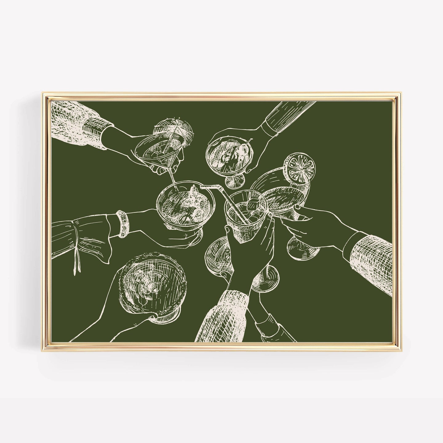 Bar Cart Wall Art Print | Cheers Hands Green | Home Decor.