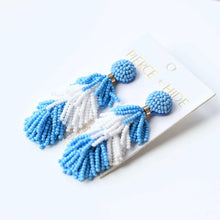 Load image into Gallery viewer, Carolina Blue Tiered Tassel Earrings| GAME DAY EARRINGS.
