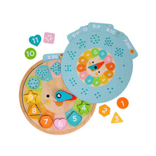 Load image into Gallery viewer, Multi-Language + Counting + Colors Wooden Learning Clock.
