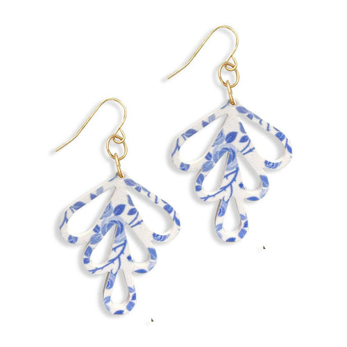 Blue Floral Acrylic Teardrop Earrings.
