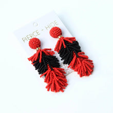 Load image into Gallery viewer, Red/Black Tiered Tassel Earrings| GAME DAY EARRINGS.
