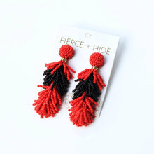 Load image into Gallery viewer, Red/Black Tiered Tassel Earrings| GAME DAY EARRINGS.
