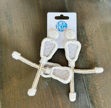 Load image into Gallery viewer, Lacrosse Sticks Seed Beaded Lax Dangle Earrings.
