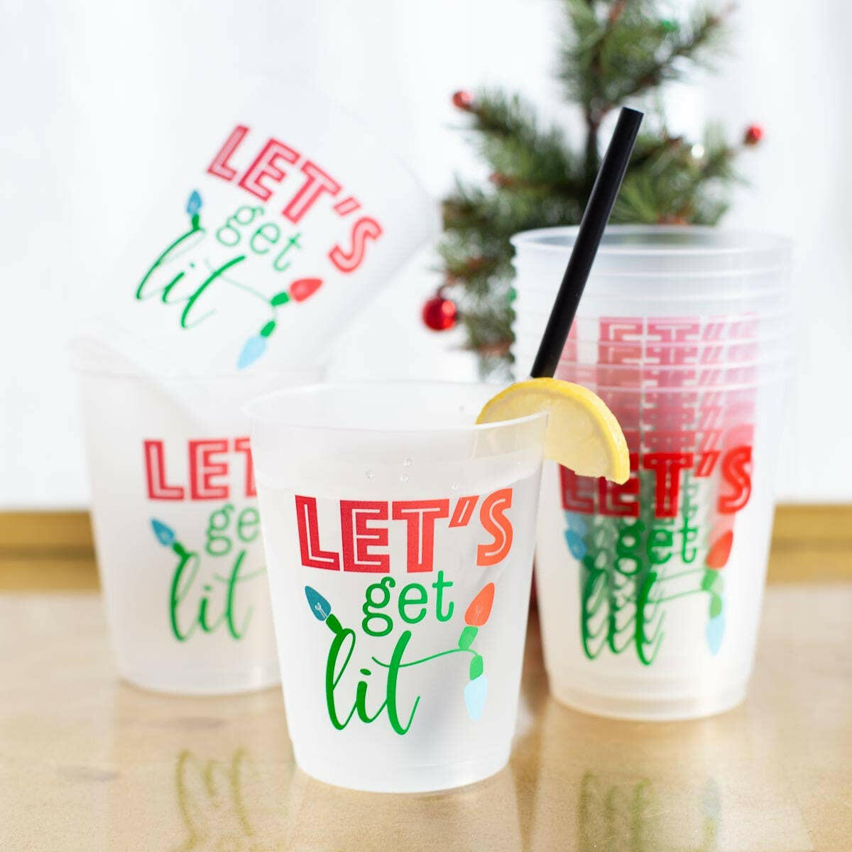 Lets Get Lit Party Cups   Frosted/Multi   16oz   Set of 10.