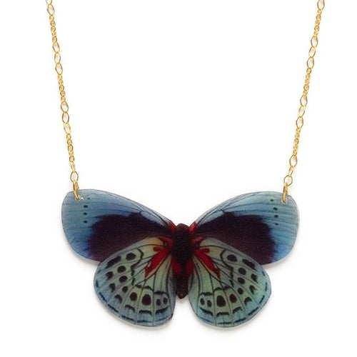 Blue Pansy Butterfly Necklace.
