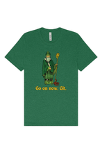 Load image into Gallery viewer, Funny Saint Patrick snake shirt with southern phrase “Go on now, git” on green Bella Canvas tee, hand pressed by Reverie Goods &amp; Gifts in Fayetteville North Carolina.

