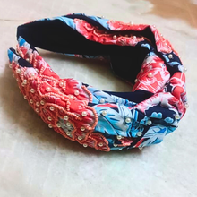 Load image into Gallery viewer, Patriotic Chinoiserie Floral Beaded Headband.
