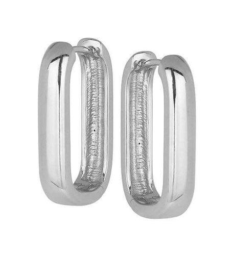 Emma Elongated Hoop Earrings in Silver.