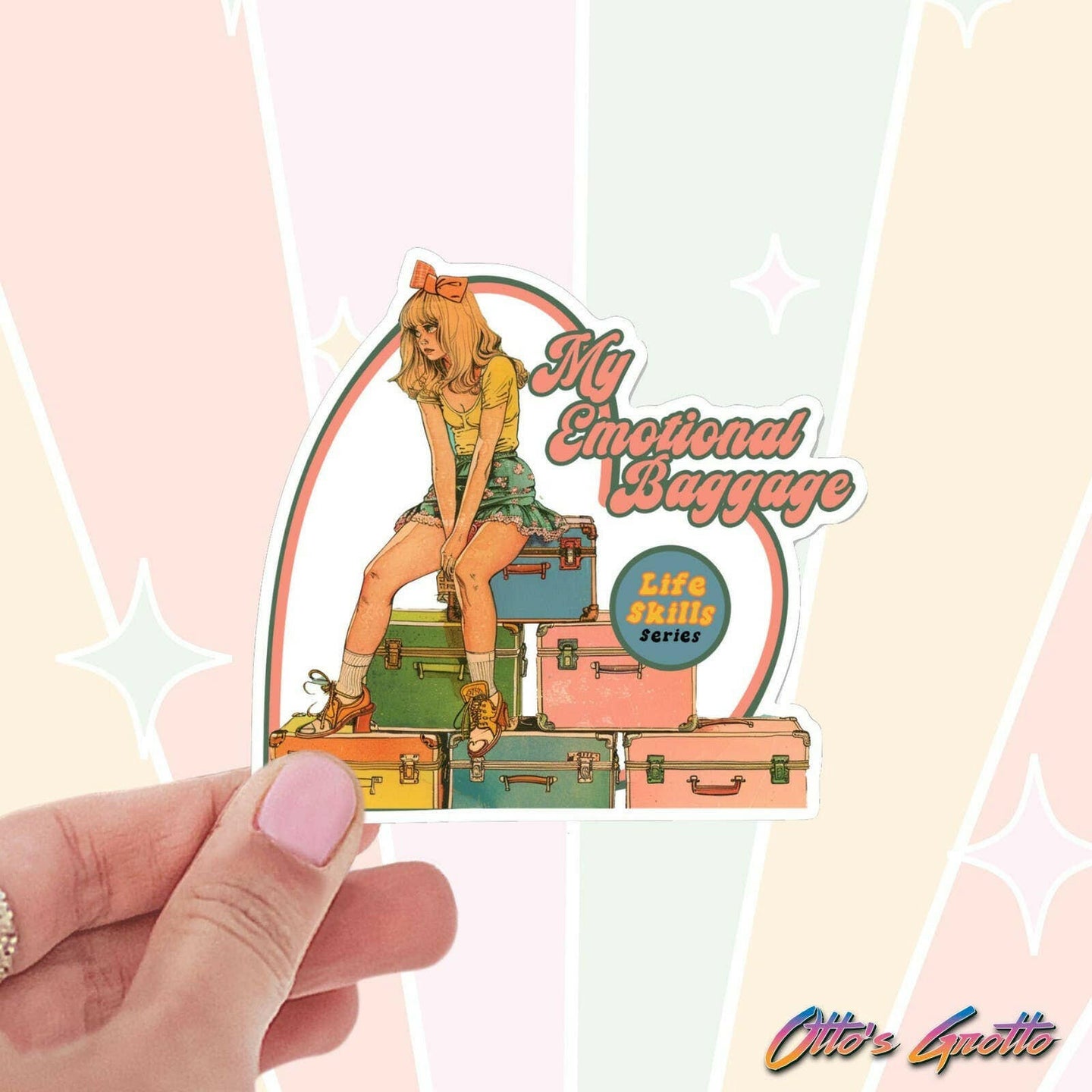 Funny Retro Eighties Educational Stickers  Emotional Baggage.