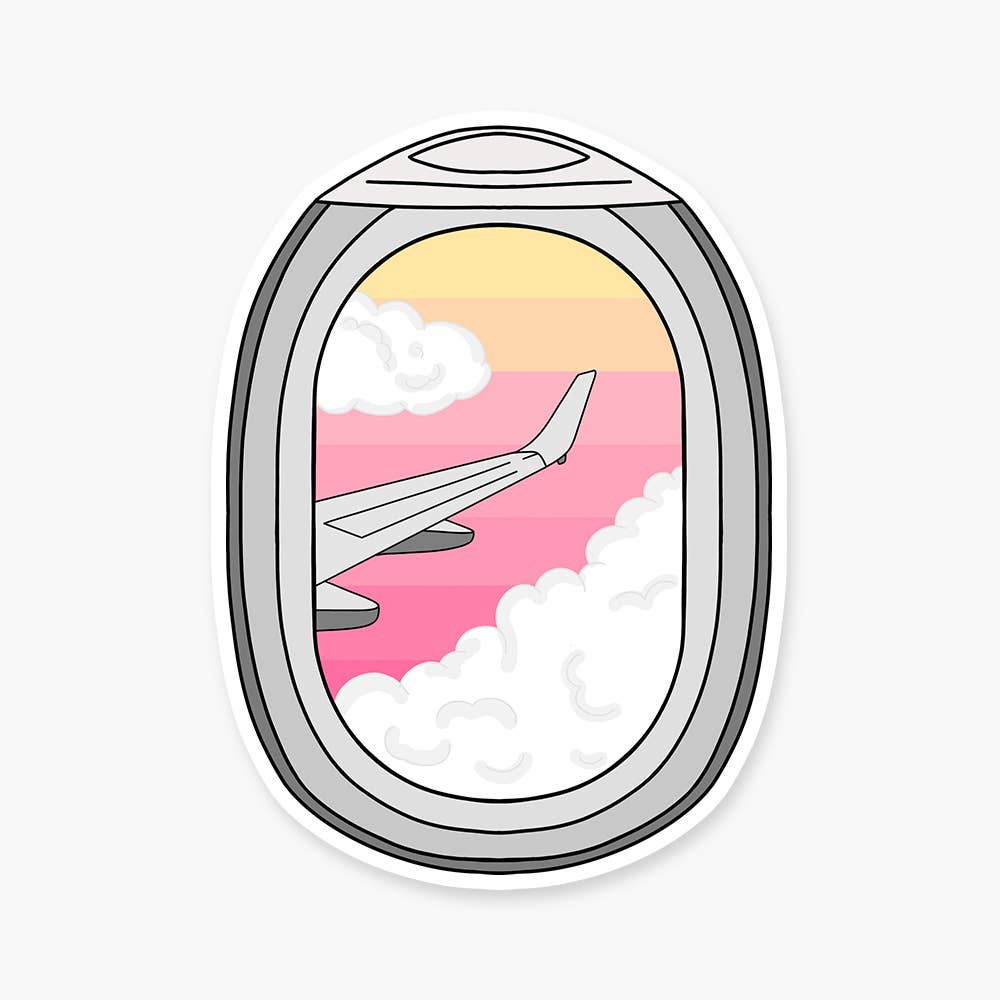 Airplane Window Pink Sky - Travel Sticker