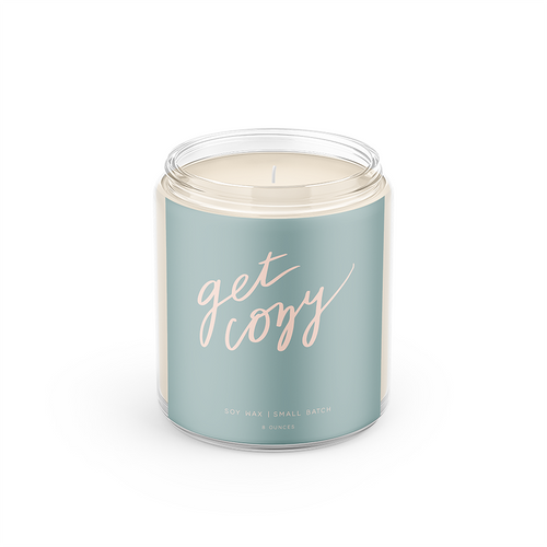 Get Cozy: 8 oz Soy Wax Hand-Poured Candle.