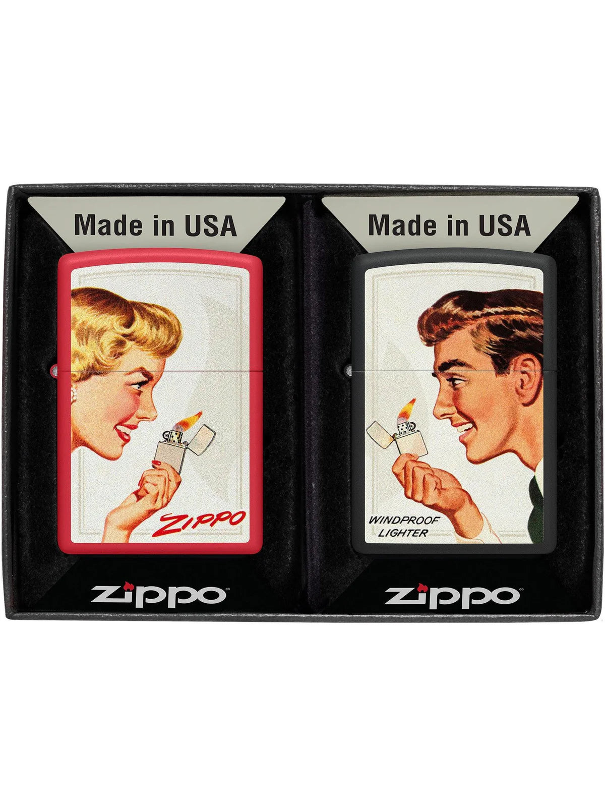 Vintage Ad Zippo Lighter Set - Black Matte