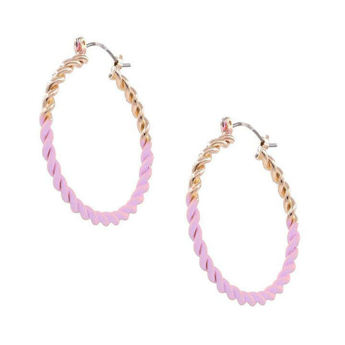 Lavender and Gold Braided Hoop Earrings.