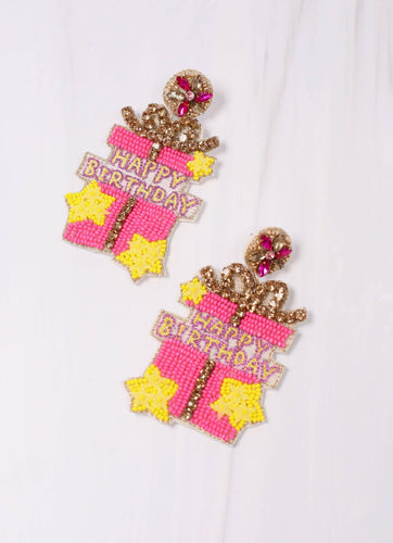 Happy Birthday Embellished Earring PINK.