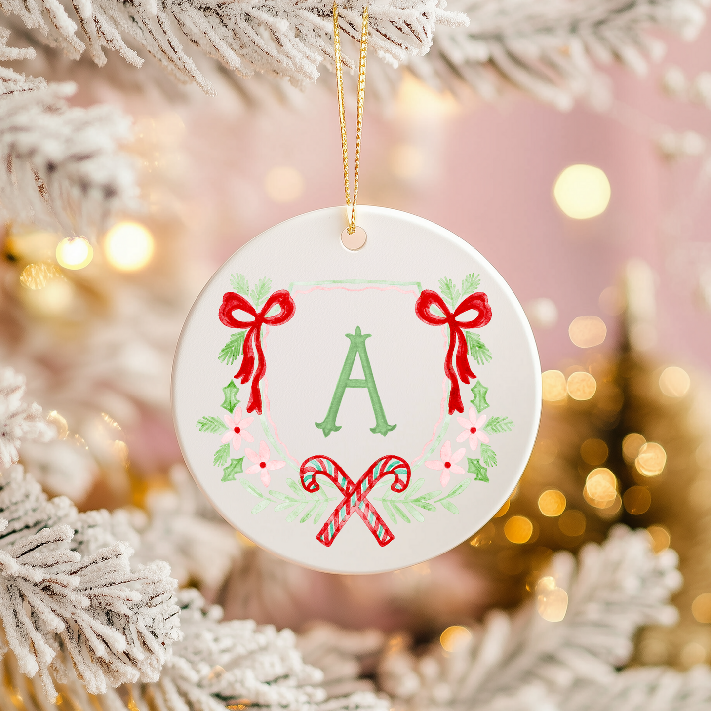 Candy Cane Monogram Ornament