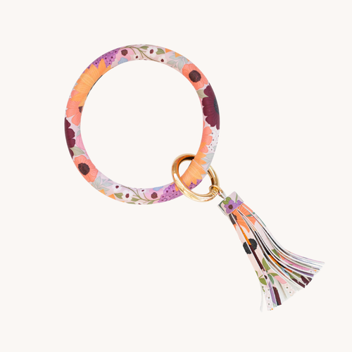 Rainbow Garden Circle Wristlet Keyring.