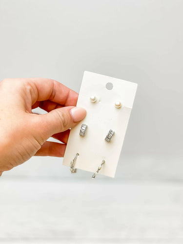 Pearl & Rhinestone Earring Trio.
