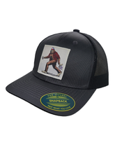 Load image into Gallery viewer, Sasquatch Trucker Mesh Snapback Hat: Brown on Khaki.
