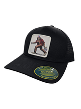 Load image into Gallery viewer, Sasquatch Trucker Mesh Snapback Hat: Brown on Khaki.
