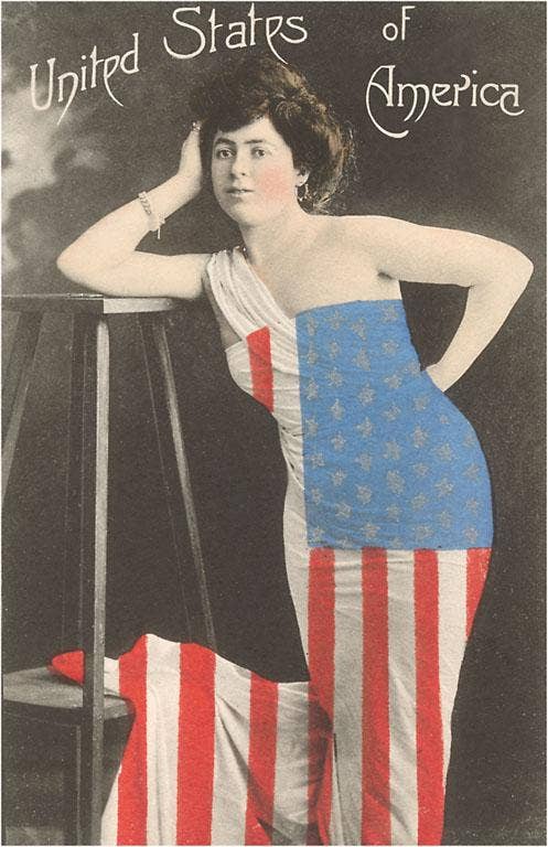 United States of America, Woman Draped in Flag - Vintage Image, Art Print