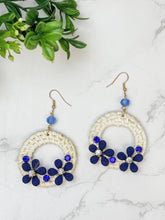 Load image into Gallery viewer, Raffia Floral Wreath Dangle Statement Earrings.
