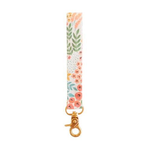 White Floral Wristlet Keychain.