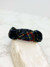 Load image into Gallery viewer, Top Knot Knit Tartan Plaid Headband - Black.
