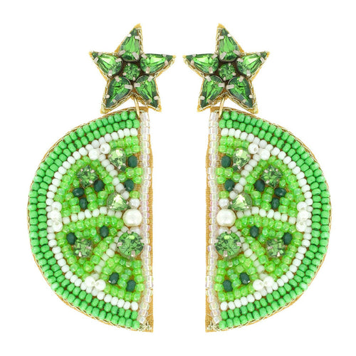 Jeweled & Beaded 2 Tier Lime Dangle Earrings.