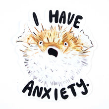 Load image into Gallery viewer, Anxiety Pufferfish Vinyl Sticker.

