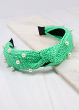 Load image into Gallery viewer, Hobson Pearl Straw Headband GREEN.
