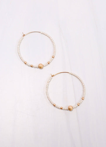 Maranda Beaded Hoop Earring WHITE.